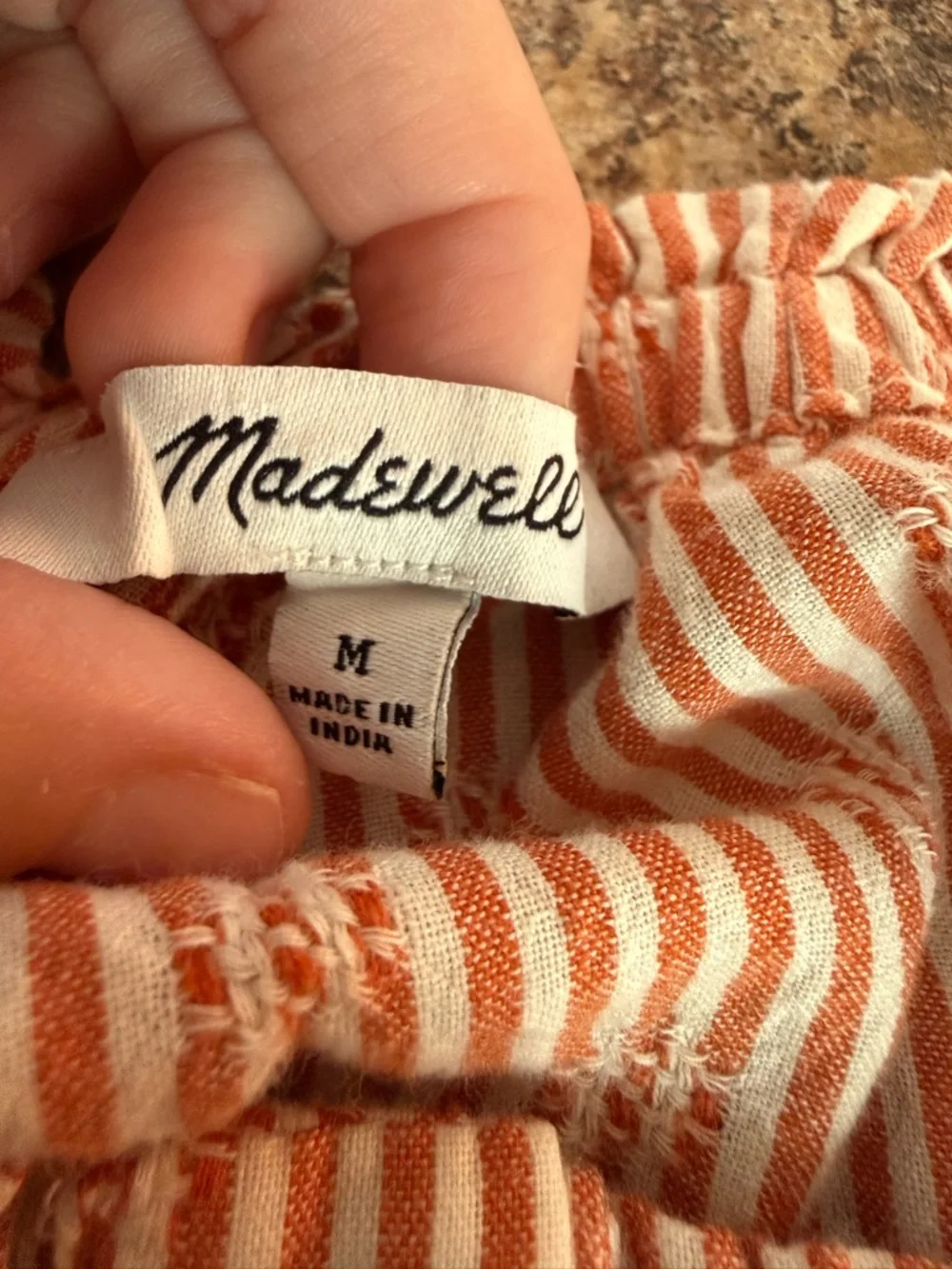NWOT Madewell Peach Embroidered Stripe Puff Sleeve Button Front Crop Top Medium